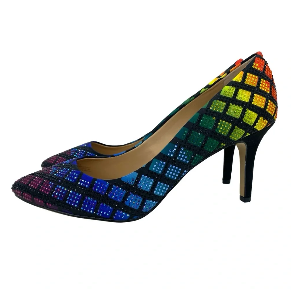 INC International Concepts Zitah Rainbow Rhinestone Heels New Size 9 Pumps